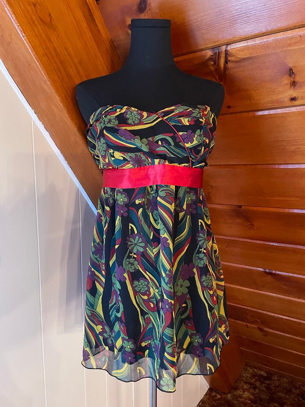 Vintage Y2K Floral Multicolor Fairy Miss Bisou Strapless Tube Top sz L